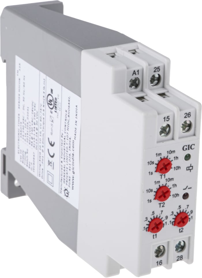 GIC 2AADT5 Multi Function Timer Relay, Screw, DPDT, 24 ? 240 V ac/dc
