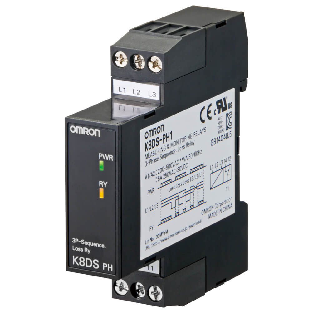 Omron 5A, 200/480 VAC Phase Sequence , Phase Loss Relay - K8DS-PH1