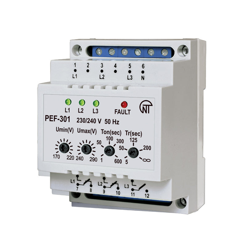 PEF-301 - 16A Automatic electronic healthy phase selection relay (mini ATS) 220V/50Hz